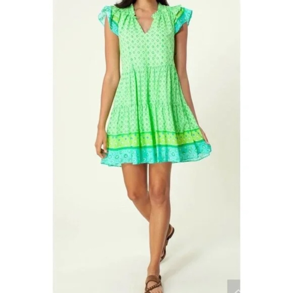 NWT HALE BOB Sarika Lime Floral Tiered Dress size XS